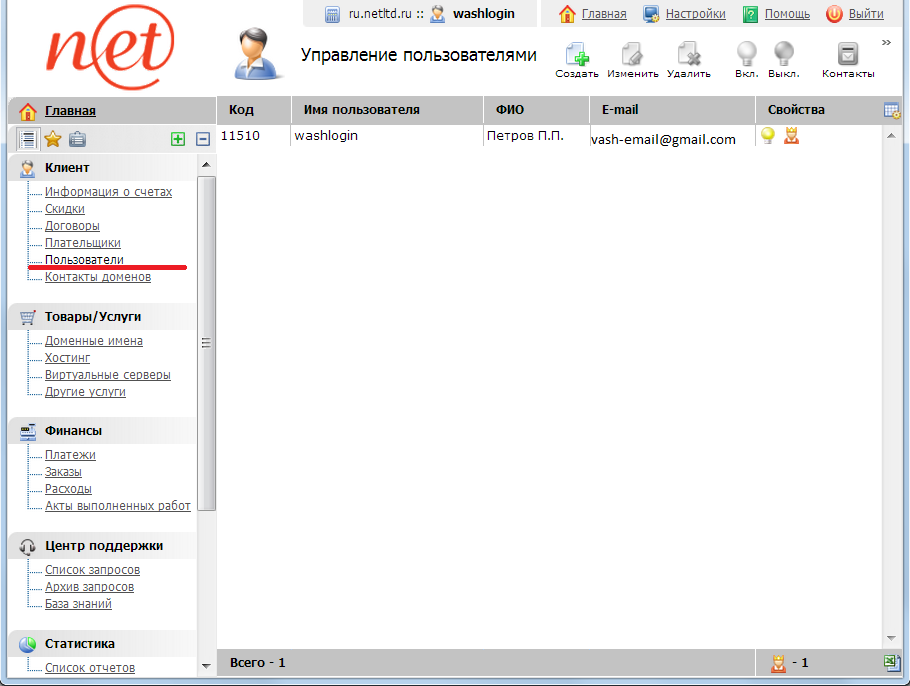 раздел пользователи