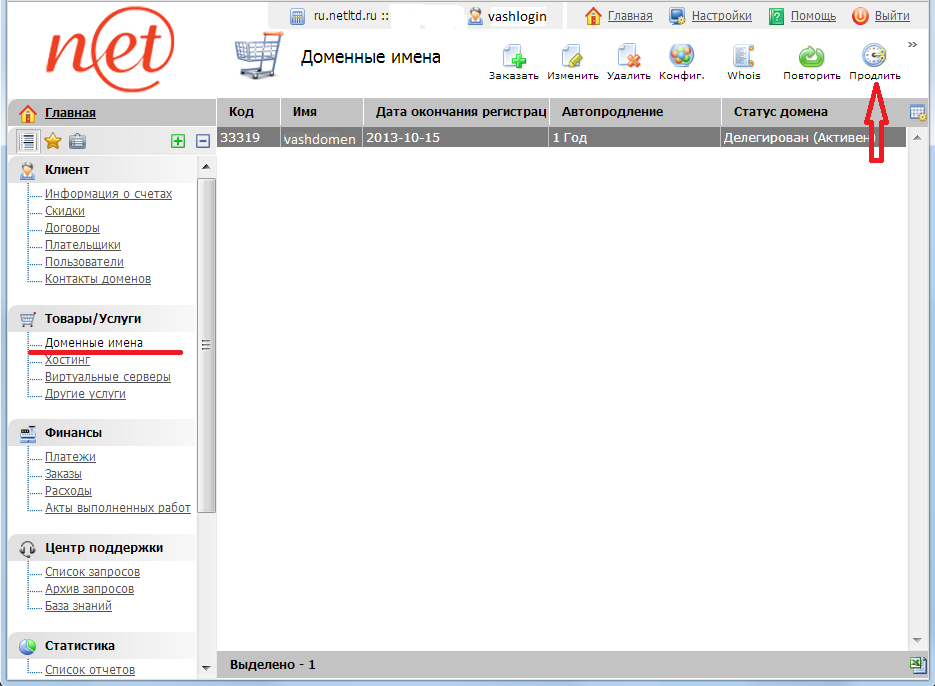 продлить доменное имя